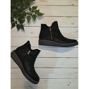 Blowfish Malibu Black Ankle Boots, Suede, Faux Fur Lining, Zip, Women's Size 9